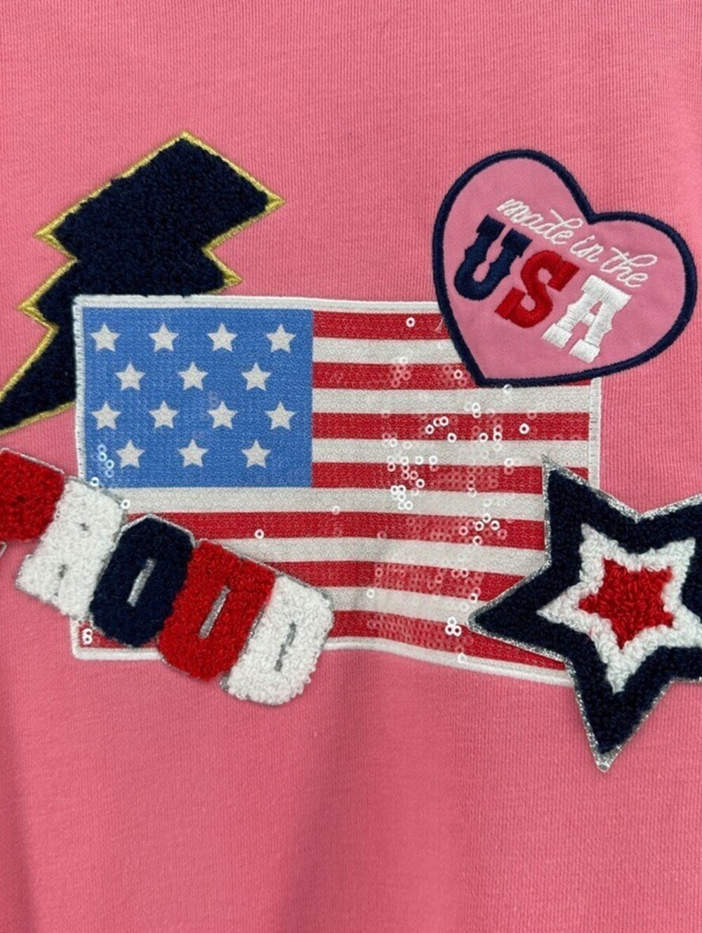 Simply Southern Sweatshirt Sequins Embroidered USA Pink Large - Picture 3 of 7